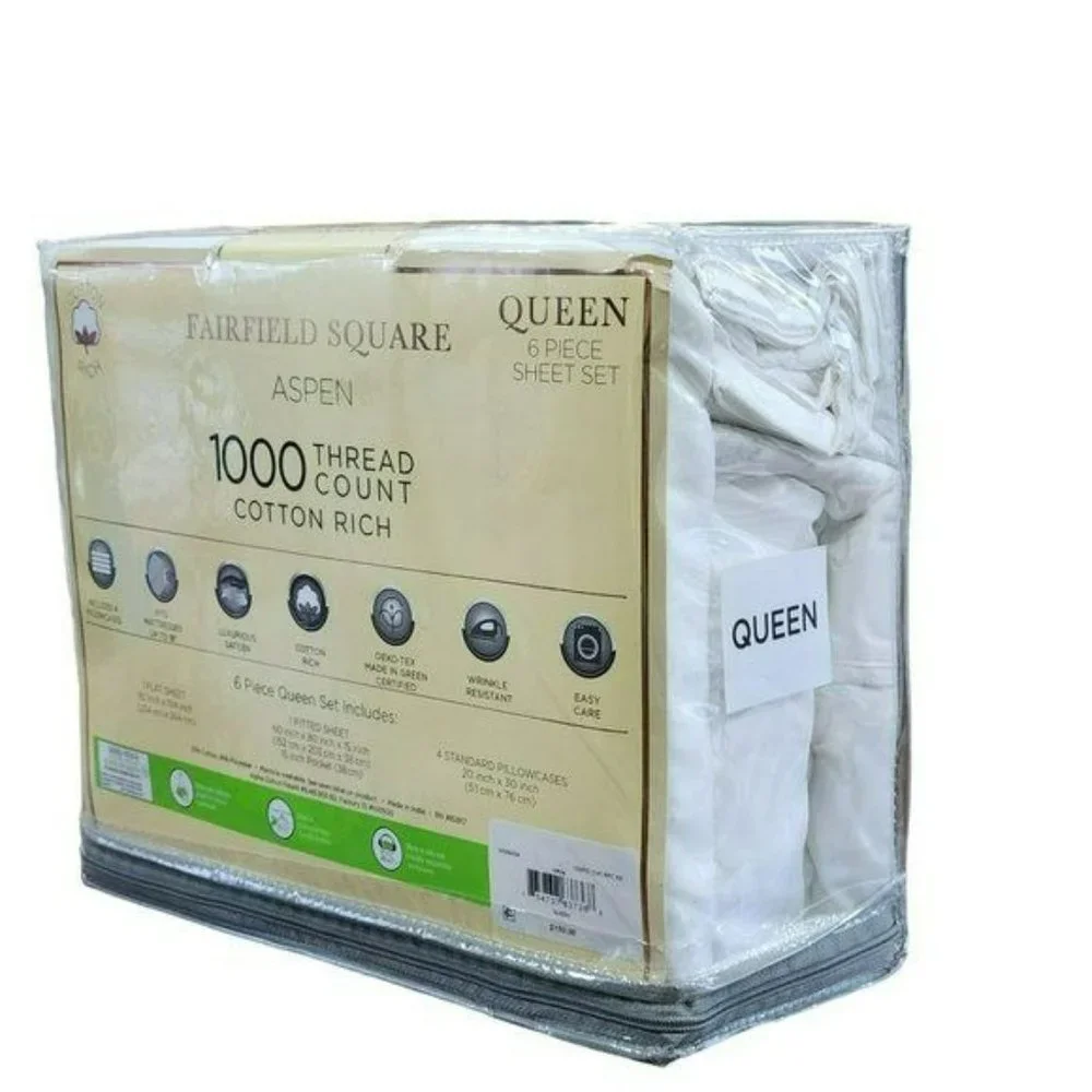 Queen Size 1000 Thread Count Cotton Rich Luxurious Sateen White Sheet Set 6 pcs